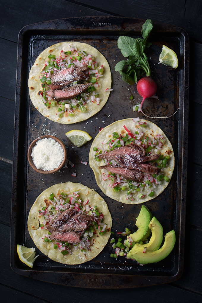 Skirt Steak and Radish Salsa Fajitas