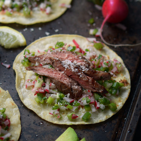 Skirt Steak and Radish Salsa Fajitas