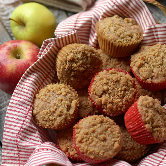 Apple cinnamon streusel muffins on a plate