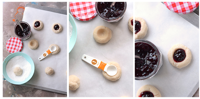 steps for making cherry almond thumbprint sugar cookies
