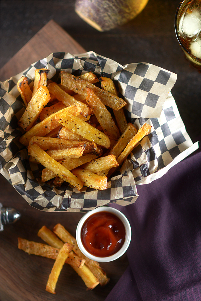 Overhead Picture of a Basket of Rutabaga fries