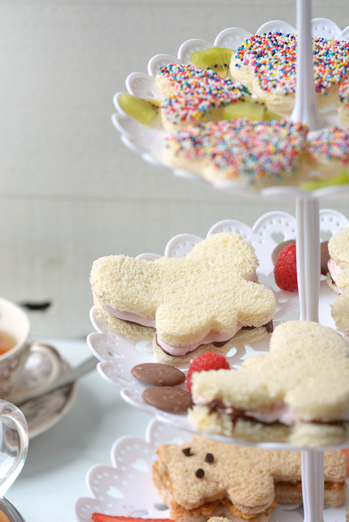 3 Kid's Tea Party Sandwiches Focused on Raspberry Fluff and Nutella Sandwiches