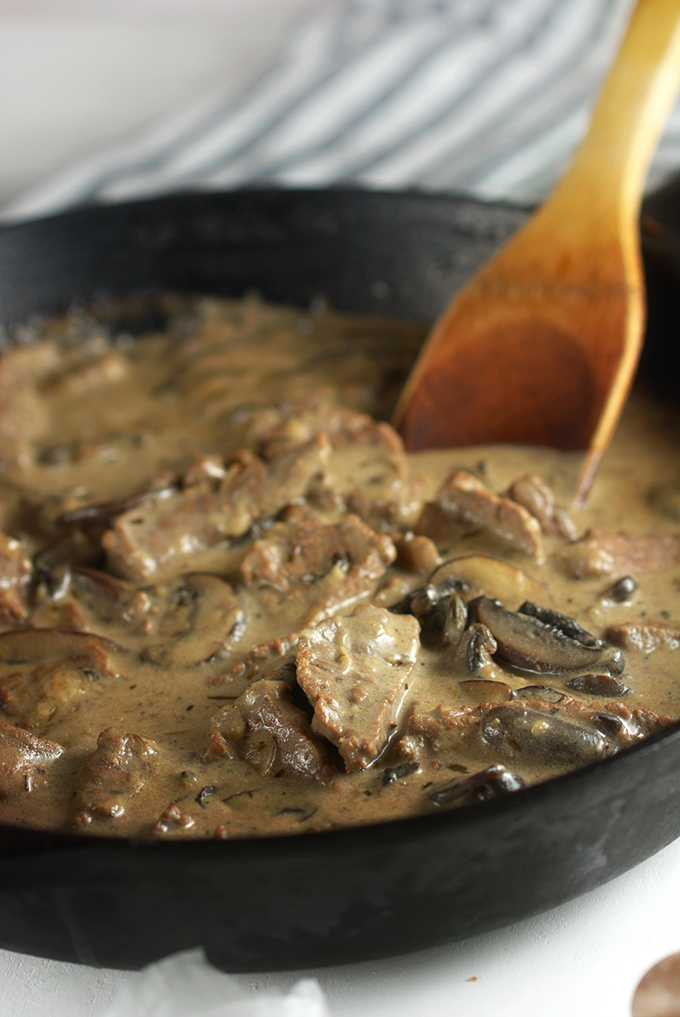 finished beef stroganoff in a pot