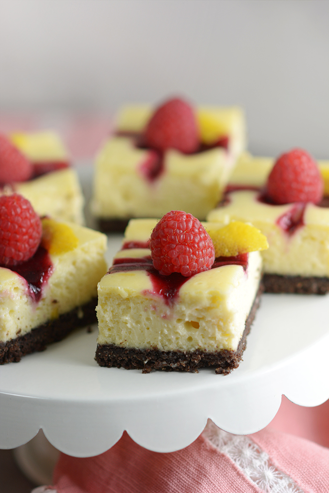 Berry Swirl Cheesecake Bars Close Up Image