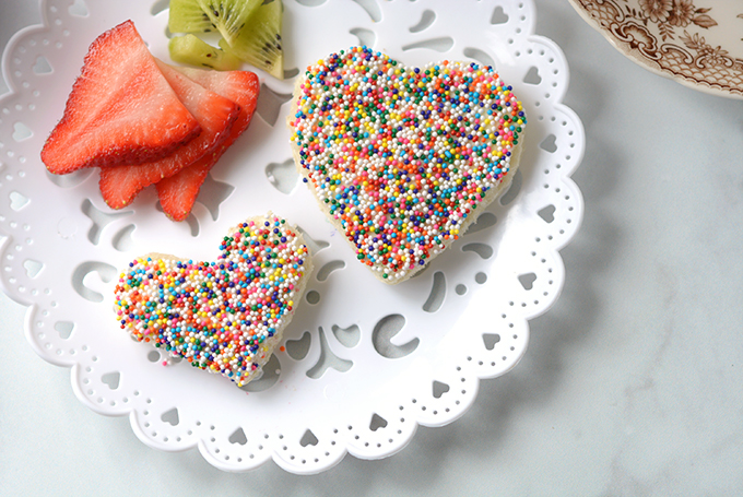 Horizontal Overhead Shot of Heart Shaped Fairy Bread