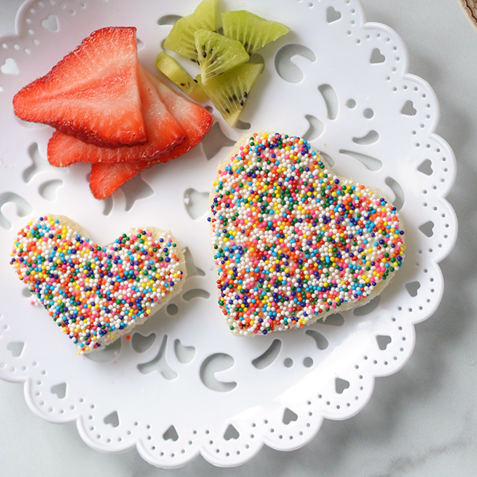 Square Overhead Shot of Heart Shaped Fairy Bread