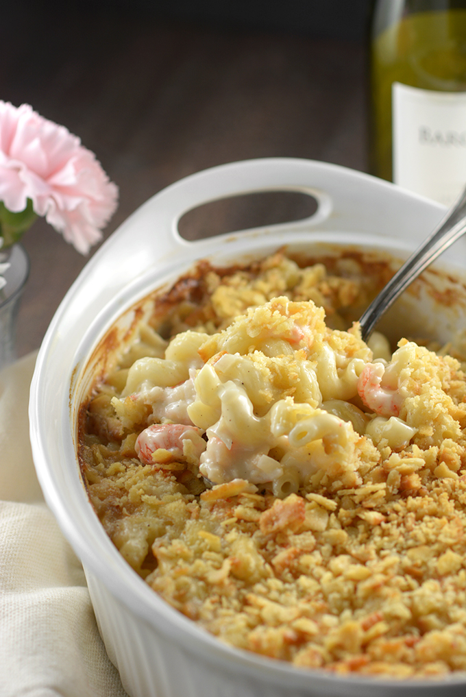 Cooked Casserole Dish of Langostino Mac 'n Cheese