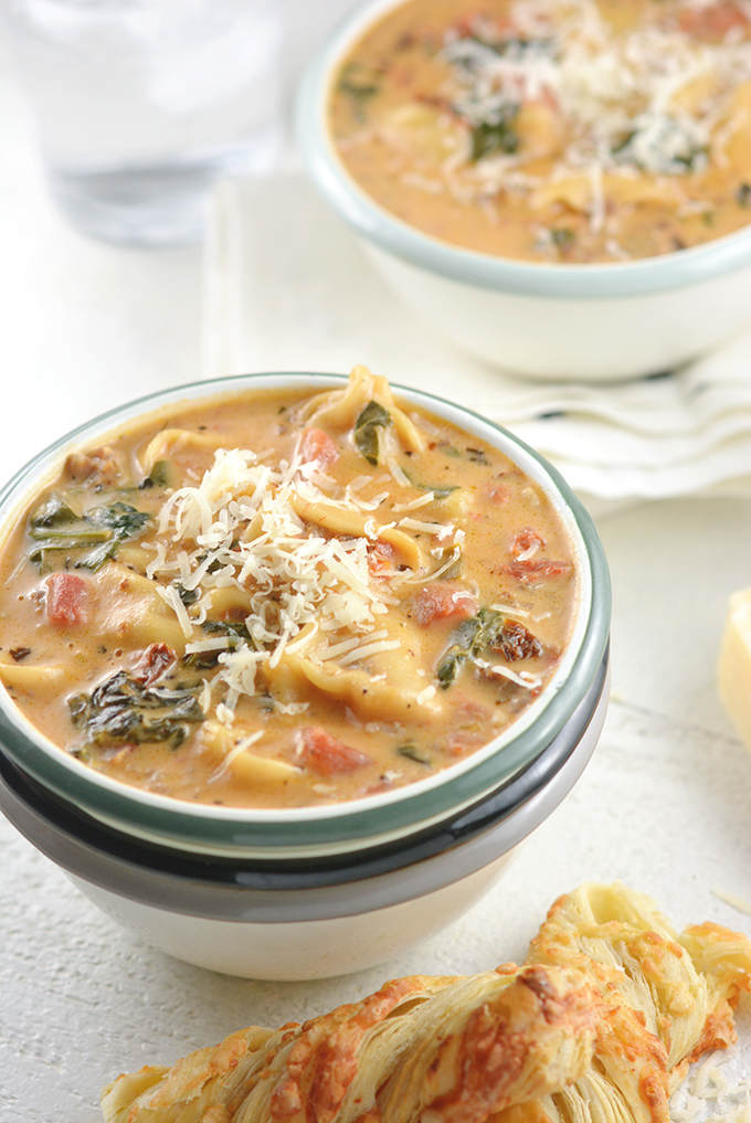 Bowl of Creamy Italian Sausage and Tortellini Soup