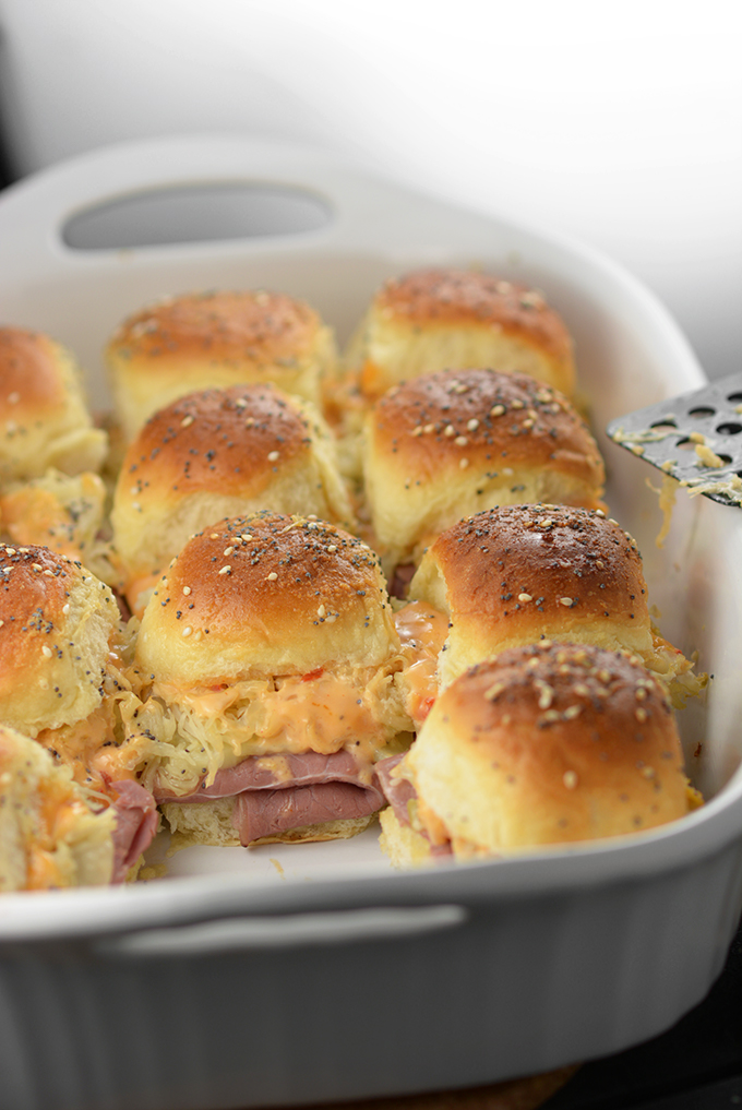 Pan of Reuben Sliders