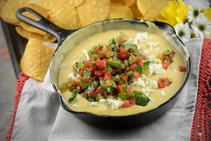 Homemade Queso in a skillet