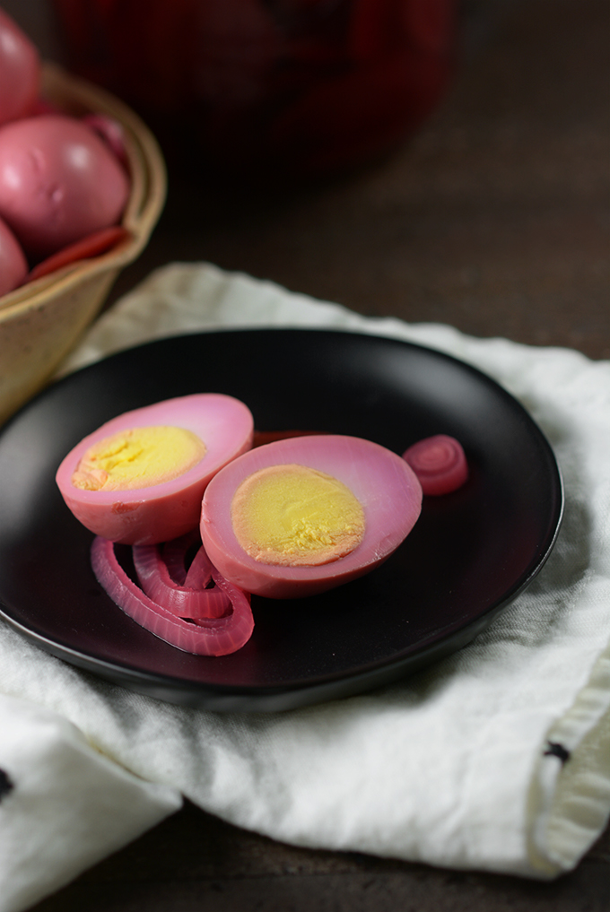 Pickled Red Beet Eggs Cut in Half