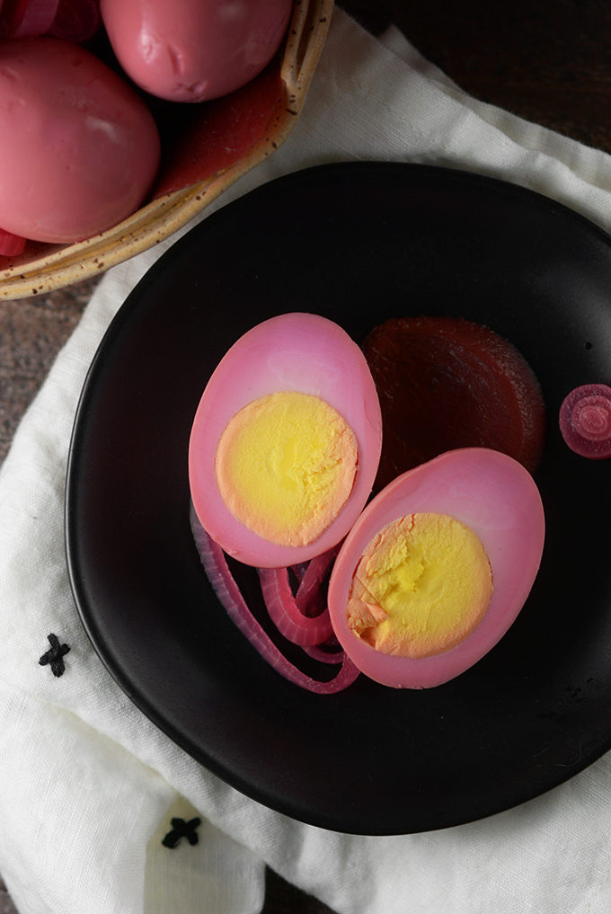 Cut Open Pickled Red Beet Eggs