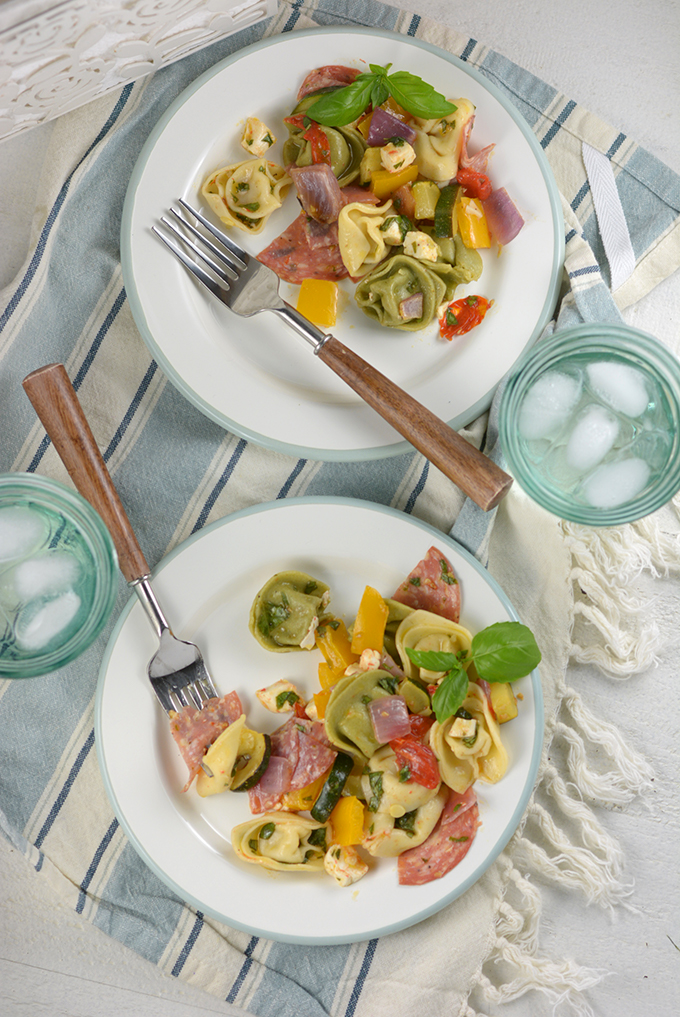 Tortellini Pasta Salad with Roasted Summer Vegetables and Basil Vinaigrette