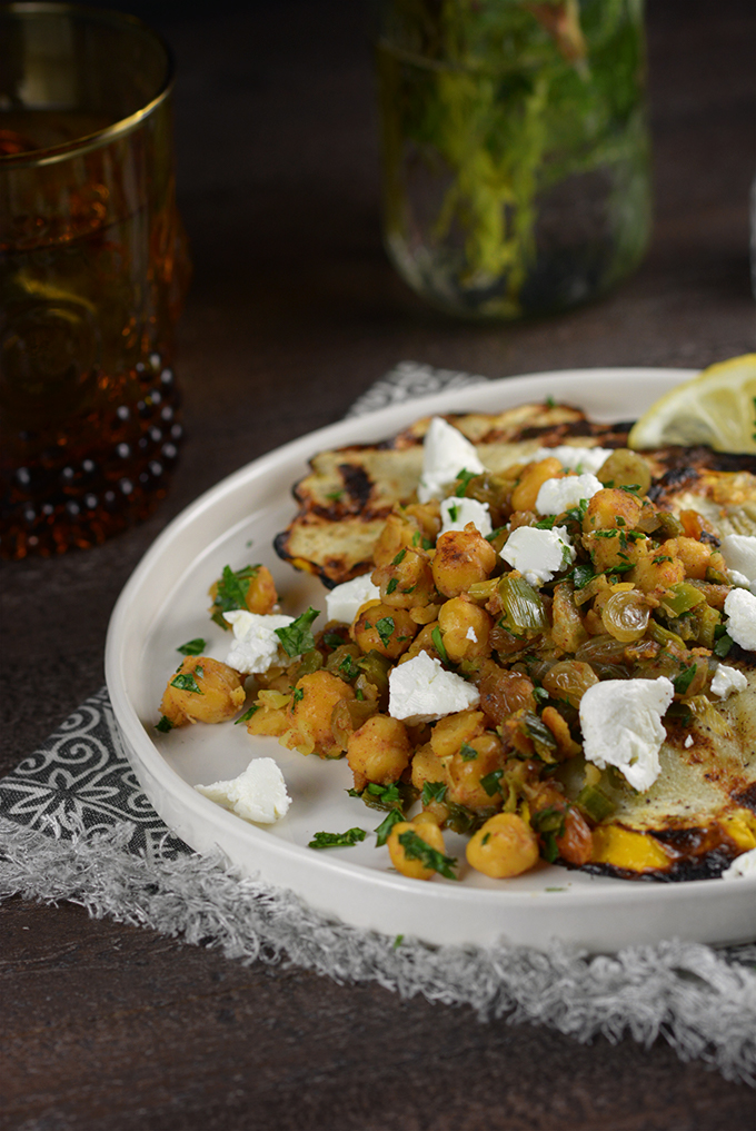 Grilled Patty Pan Squash with Spiced Chickpeas