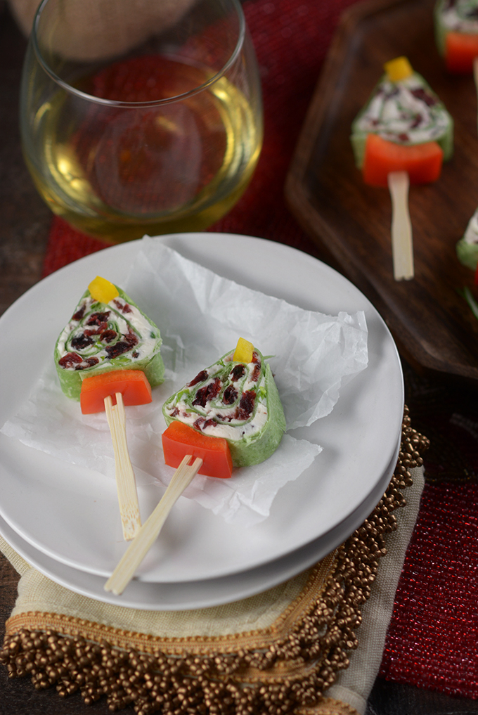 Cranberry Christmas Tree Roll Up Pinwheel Sandwiches