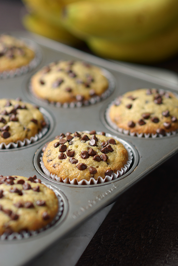 bake banana chocolate chip muffins in a muffin tin