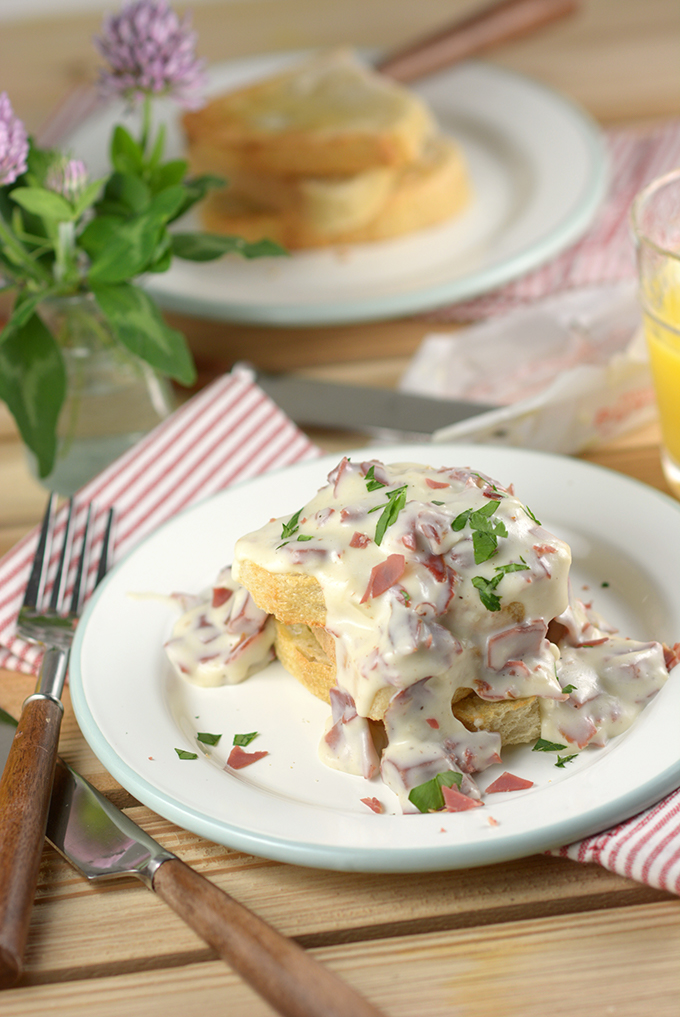 Table Set with a Plate of Cream Chipped Beef and Toast 